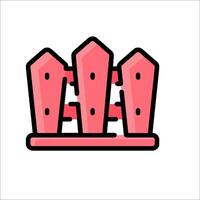 A pink fence with three wooden posts vector