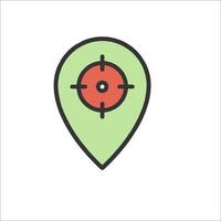 A green pin with a red target on it vector