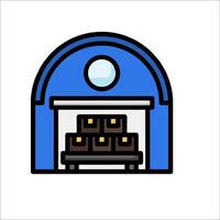 A blue and white icon of a machine with a box inside vector