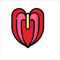 A red heart shaped flower with a yellow stem vector