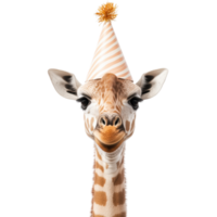 Giraffe wearing a party hat, isolated on transparent background. png