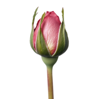 Pink rose bud with green leaves, isolated on transparent background. png