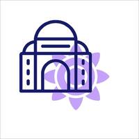 A purple and white line icon of a building vector