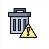 A trash can with a warning sign and a trash can icon vector