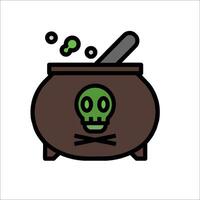 A cauldron with a skull and a spoon vector