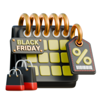 Calendar Marked with Black Friday Date 3D Black Friday Sale Icon for uiux, web, app, infographic, etc png