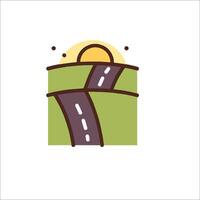 A road with a sun setting over it vector