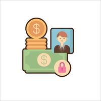 Money and coins with a man in a suit and a padlock vector