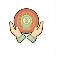 Hands holding a plate with a dollar sign on it vector