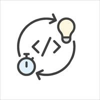 A circle with a light bulb and a clock vector