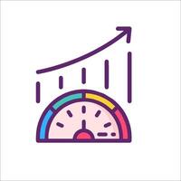 A colorful icon of a speedometer with a graph vector
