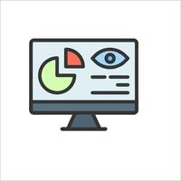 A computer monitor with a pie chart and a graph vector