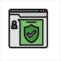 A green and white icon of a shield and check mark vector