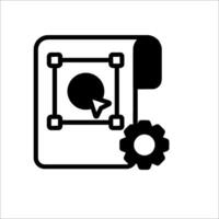 A black and white icon of a document with gears vector