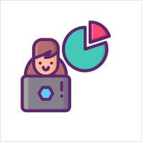 A person sitting at a computer with a pie chart vector