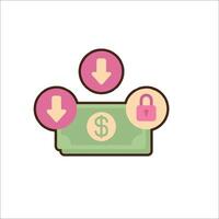 Money icon with three arrows and a padlock vector