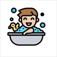 A cartoon boy taking a bath with a duck vector