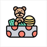 A teddy bear in a box with toys vector