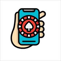 Casino app icon with hand holding smartphone vector