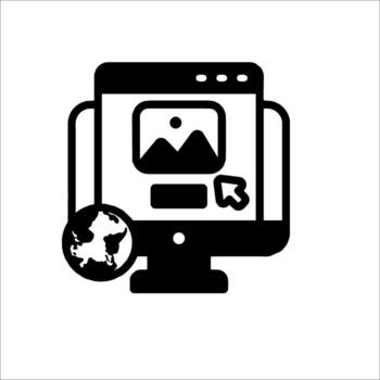 A computer monitor with a globe icon on it vector