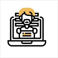 A man sitting on a laptop with a beard vector