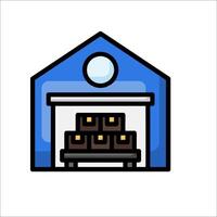 A warehouse with a large door and a ladder vector