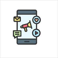 A phone with a megaphone and a message icon vector