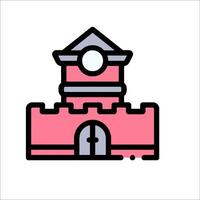 A pink castle with a clock tower on top vector