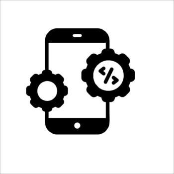 A smartphone with gears and a clock icon vector