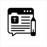 A black and white icon of a newspaper with a pencil vector