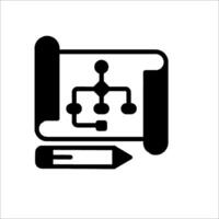 A black and white icon of a computer and a pencil vector
