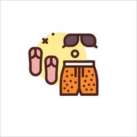 A pair of shorts and flip flops on a white background vector