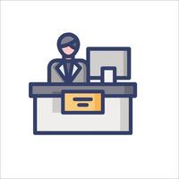 A man sitting at a desk with a computer vector