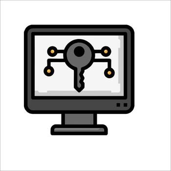 A computer monitor with a key on it vector