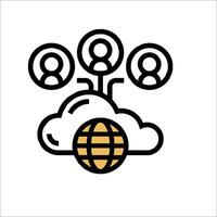 A cloud with people and a globe icon vector