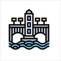 A city skyline with a bridge over water vector