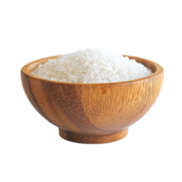 A wooden bowl filled with white rice isolated on transparent background. png