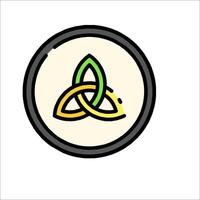 A celtic knot in a circle with a green leaf vector