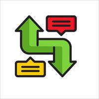 A green and red arrow pointing to a speech bubble vector
