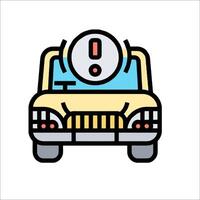 A car with a red light on top and a yellow warning sign vector