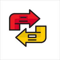 Two arrows pointing in opposite directions, one red and one yellow vector