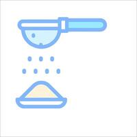 A spoon and a bowl of flour are shown in a line vector