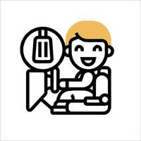A man in a car with a steering wheel and a light vector