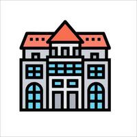 A building icon with a red roof vector