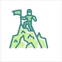 A man is standing on top of a mountain with a flag vector