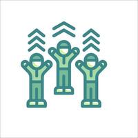 Three people are standing in front of a green background vector