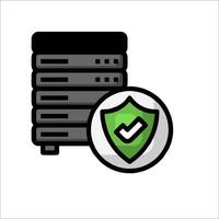 A green shield with a check mark on top of a server vector