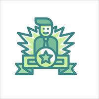 A green and white icon of a man with a star vector