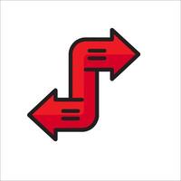 A red and black arrow pointing in opposite directions vector