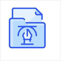 A blue icon of a folder with a hand holding a paper vector